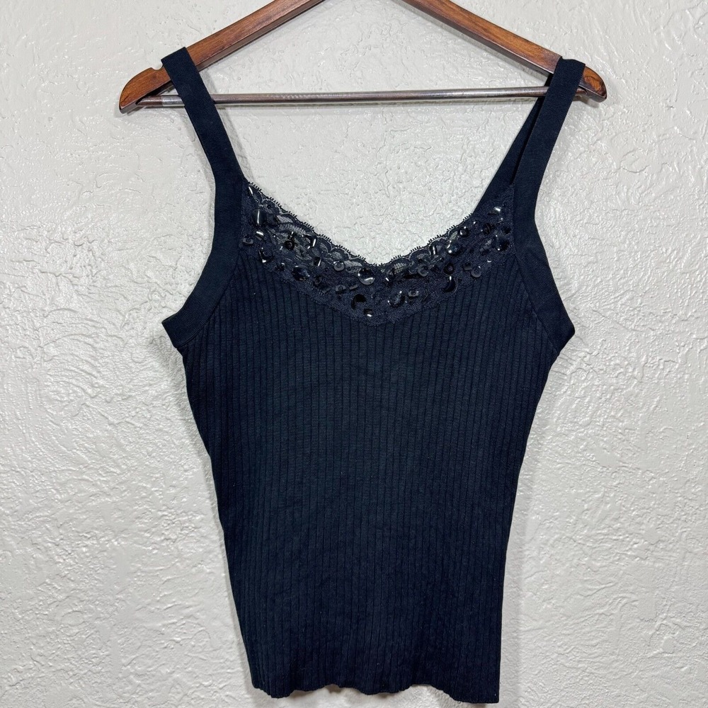 Vintage Wayne Rogers Black Tank Top with Lace Detail